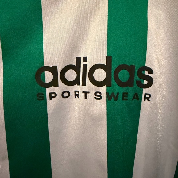 Adidas Trio Colorblock crop tee Green and White Striped Shirt - Picture 3 of 6